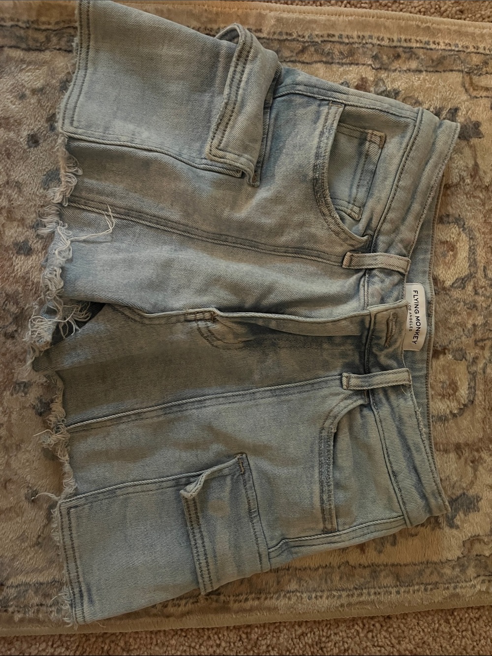 Flying Monkey Washed Light Blue Cargo Denim Shorts